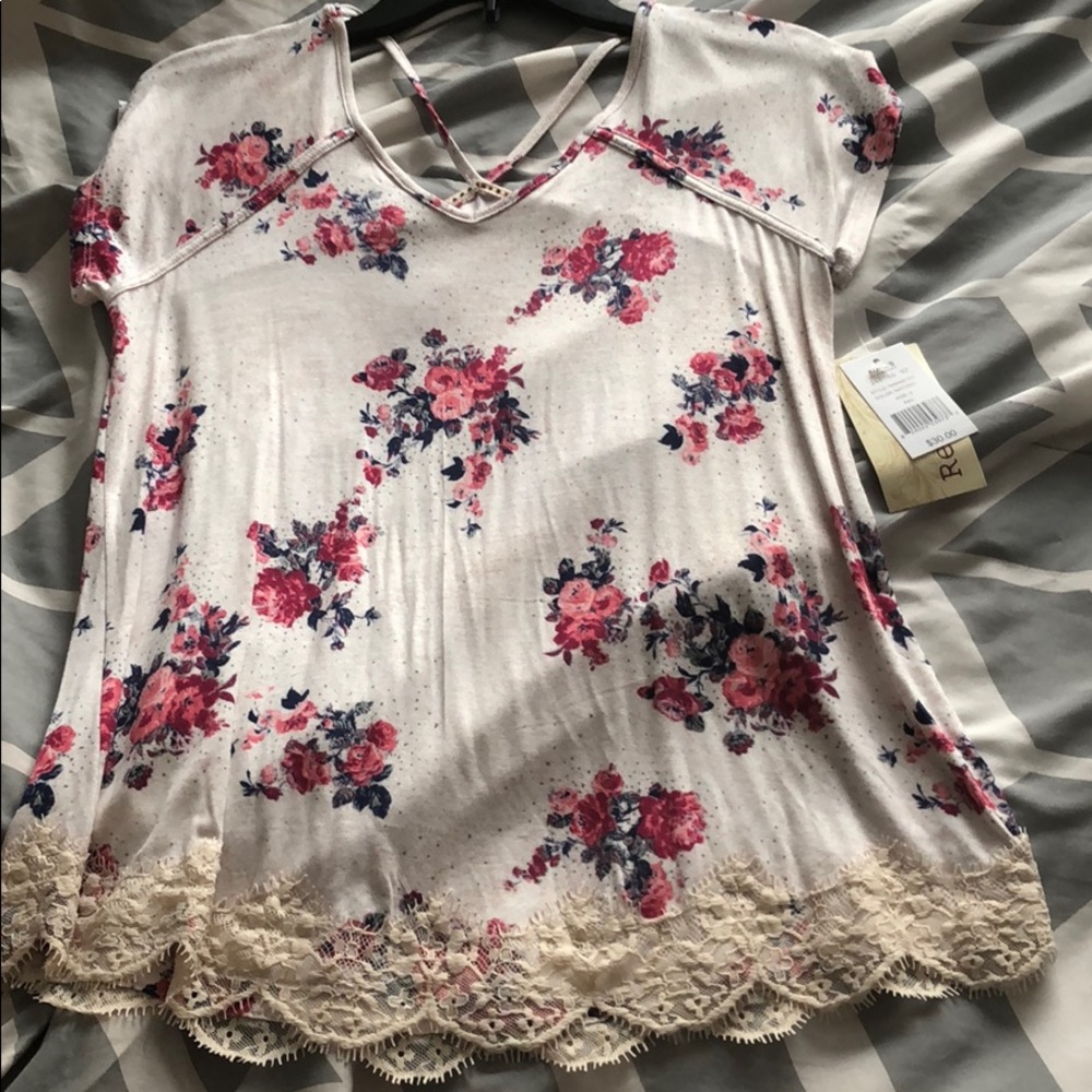 White Floral Print Top